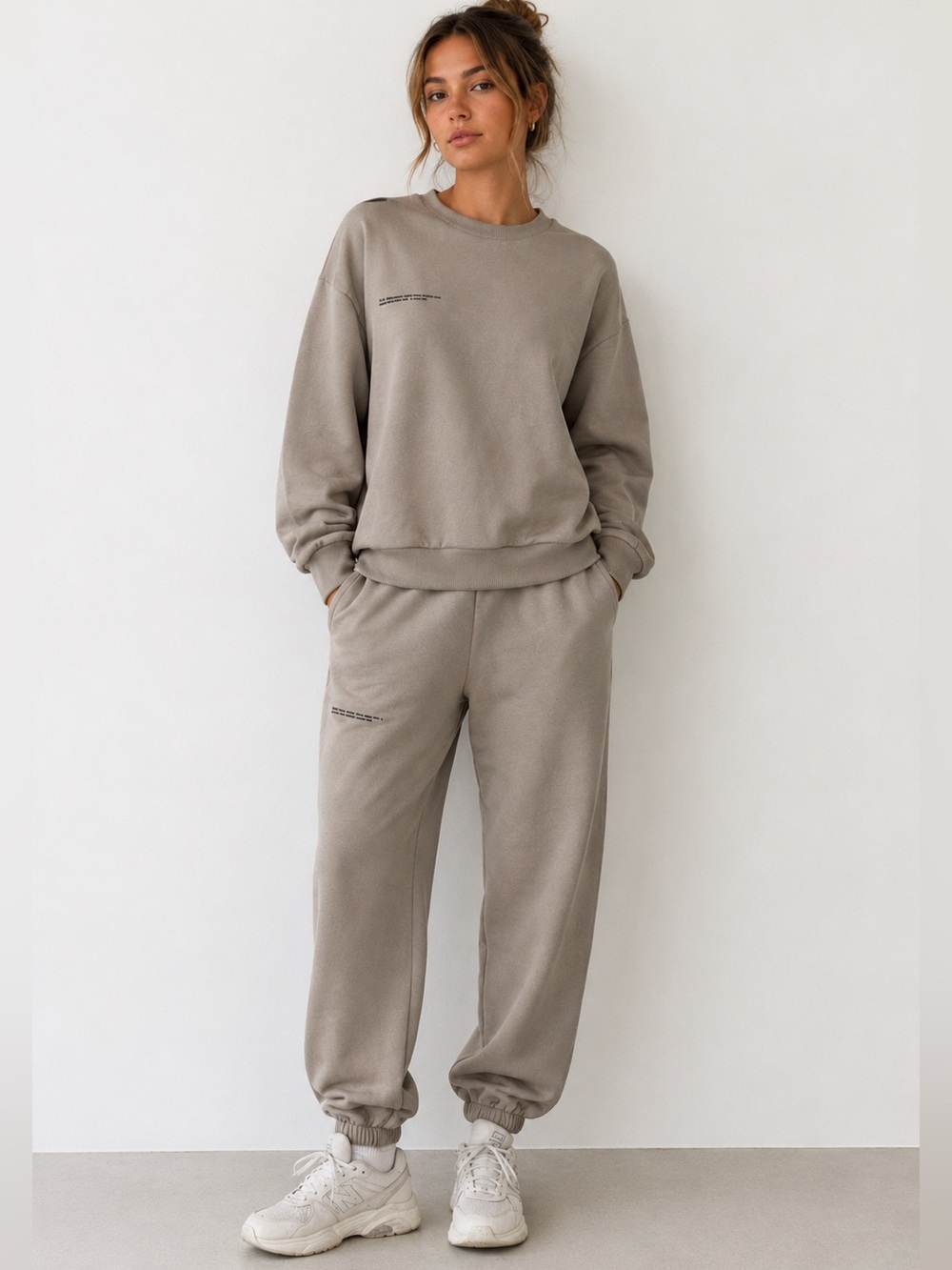 Pangaia Matching Set 365 Midweight Crewneck Sweatshirt Sweatpants Stone Medium